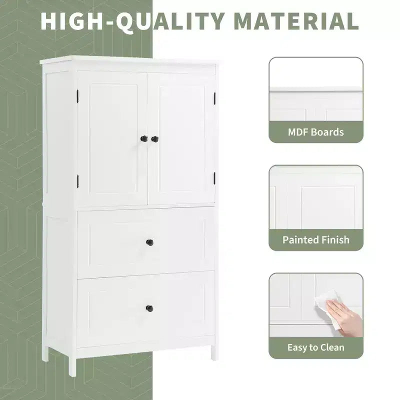 Whisen Bathroom Storage Cabinet, Cabinet with Double Doors, Drawers and Adjustable Shelf