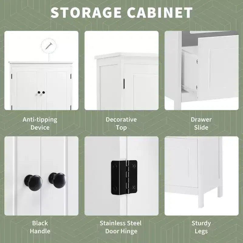 Whisen Bathroom Storage Cabinet, Cabinet with Double Doors, Drawers and Adjustable Shelf