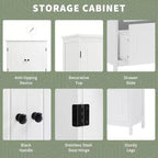 Whisen Bathroom Storage Cabinet, Cabinet with Double Doors, Drawers and Adjustable Shelf