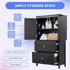 Whisen Bathroom Storage Cabinet, Cabinet with Double Doors, Drawers and Adjustable Shelf