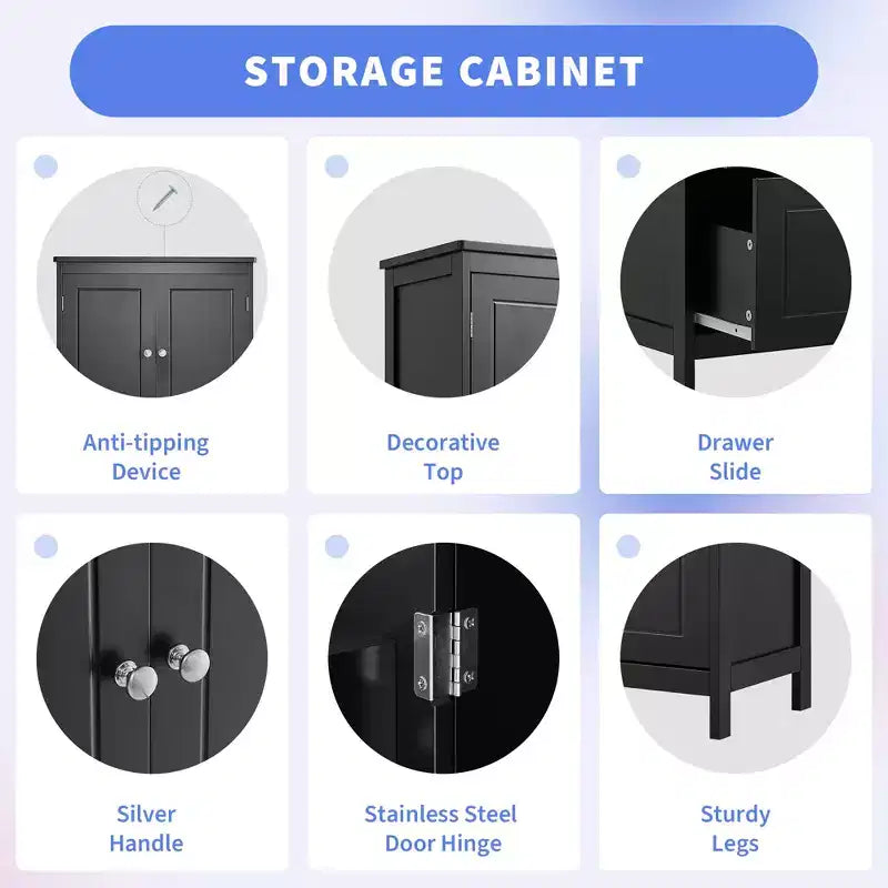 Whisen Bathroom Storage Cabinet, Cabinet with Double Doors, Drawers and Adjustable Shelf