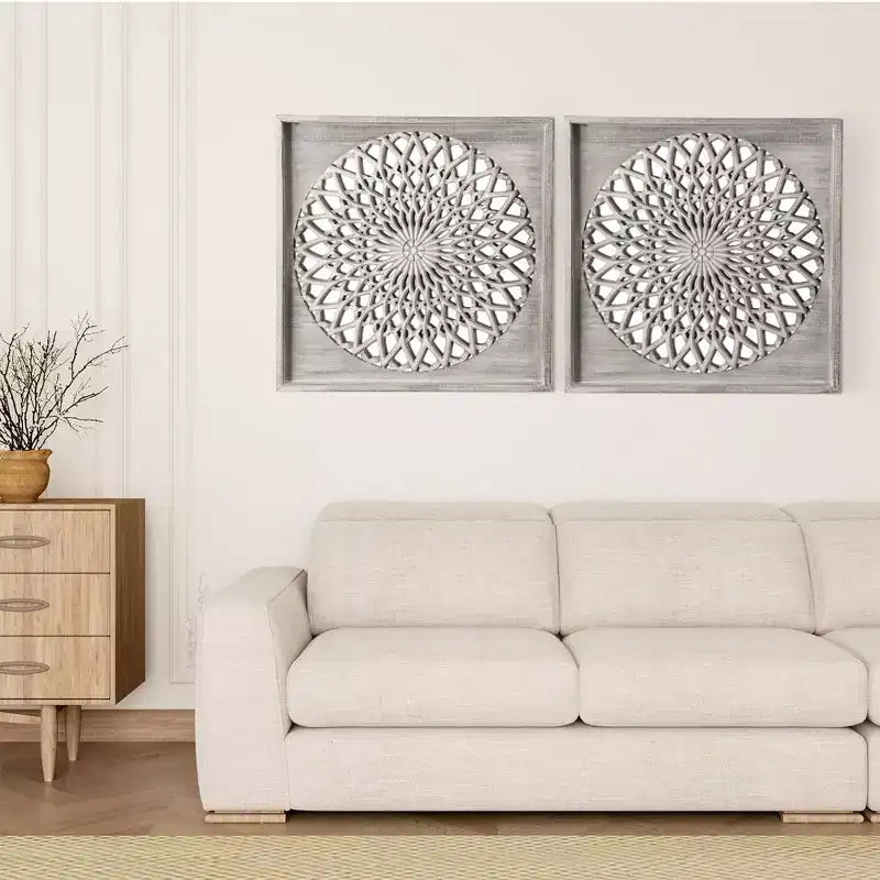 Heynemo Farmhouse Wood Mirror, Square Decorative Mirrors for Wall, Wall Mirrors for Living Room, Bedroom, Dining Room, Entryway, Hallway