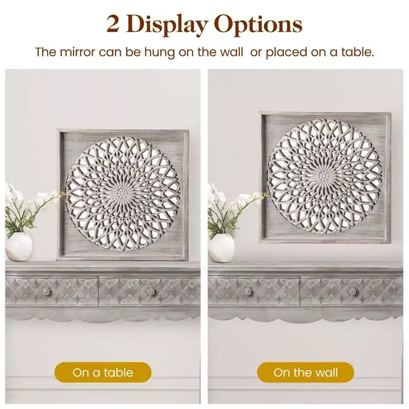 Heynemo Farmhouse Wood Mirror, Square Decorative Mirrors for Wall, Wall Mirrors for Living Room, Bedroom, Dining Room, Entryway, Hallway