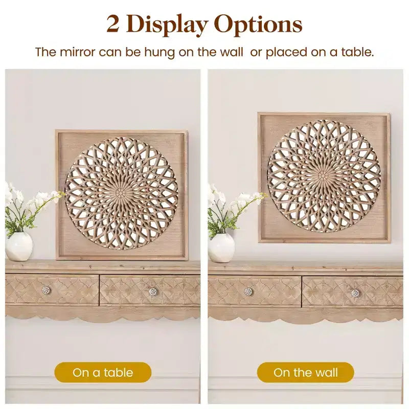 Heynemo Farmhouse Wood Mirror, Square Decorative Mirrors for Wall, Wall Mirrors for Living Room, Bedroom, Dining Room, Entryway, Hallway