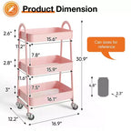 Metal Utility Storage Organizer, 3 Tier Small Rolling Cart Trolley for Kitchen, Bathroom, Laundry Room, Bar, Office Shelves