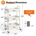 Metal Utility Storage Organizer, 3 Tier Small Rolling Cart Trolley for Kitchen, Bathroom, Laundry Room, Bar, Office Shelves