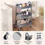 Metal Utility Storage Organizer, 3 Tier Small Rolling Cart Trolley for Kitchen, Bathroom, Laundry Room, Bar, Office Shelves