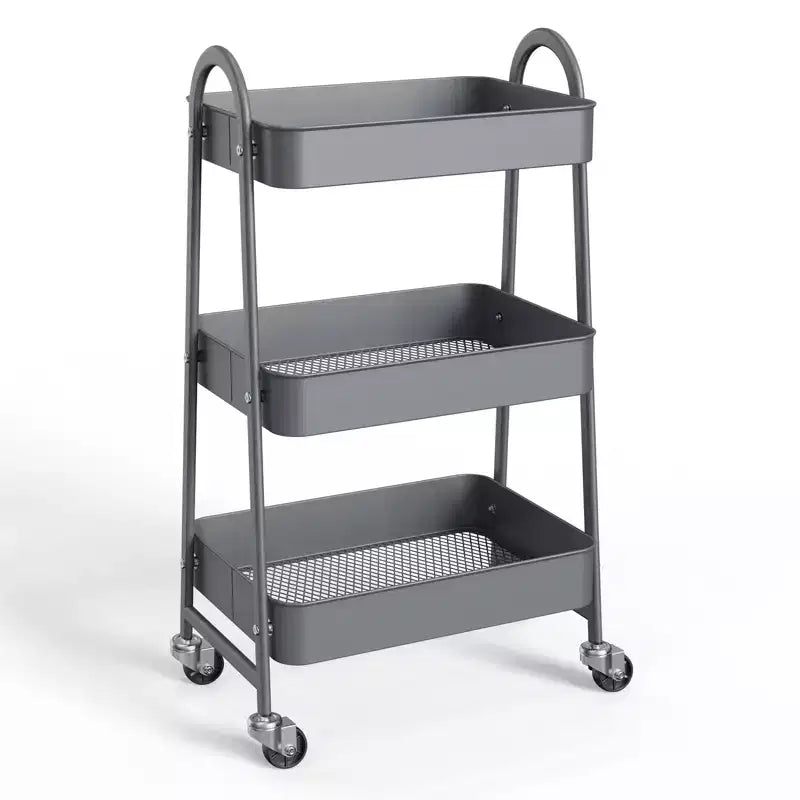 Metal Utility Storage Organizer, 3 Tier Small Rolling Cart Trolley for Kitchen, Bathroom, Laundry Room, Bar, Office Shelves