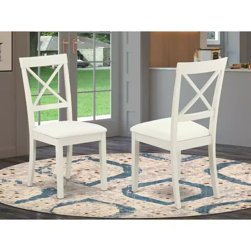 HomeStock Boston Dinette Chairs Faux Leather Linen White Set of 2