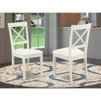 HomeStock Boston Dinette Chairs Faux Leather Linen White Set of 2
