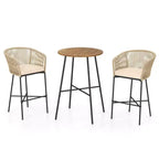 Costway 3 PCS Rope Woven Patio Bar Set with Soft Cushions and Acacia Wood Tabletop