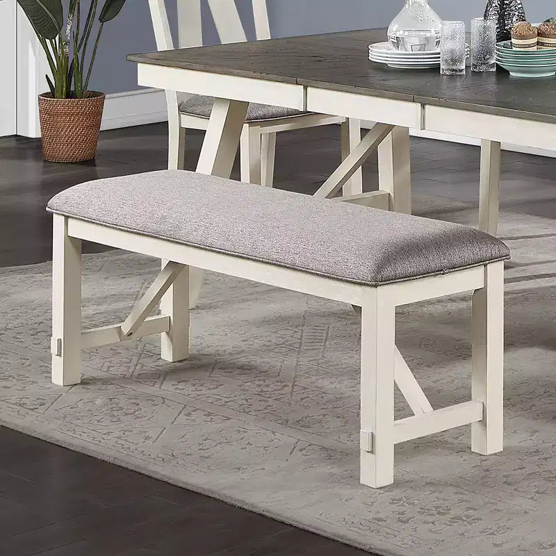 Simple Relax Upholstered Cushion Dining Bench in Grey and White