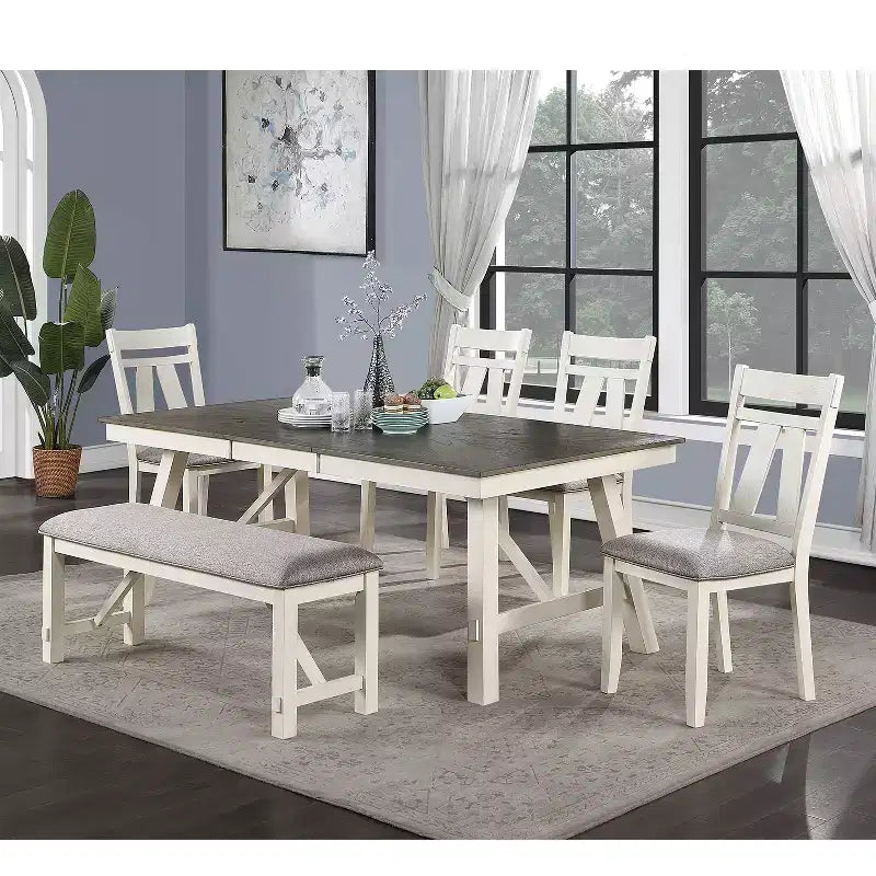 Simple Relax Upholstered Cushion Dining Bench in Grey and White