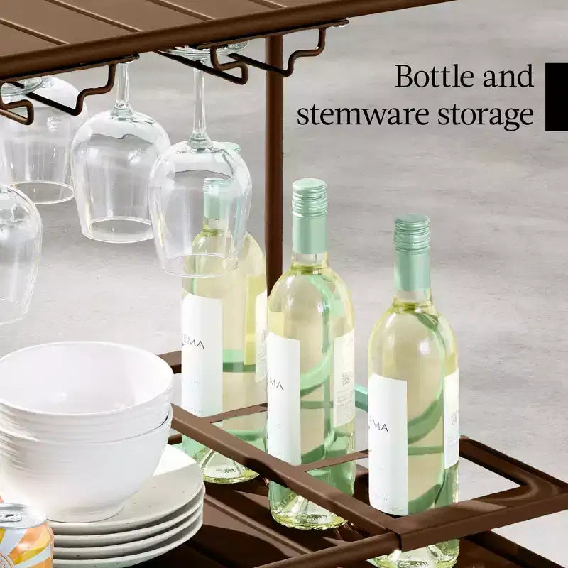 Best Choice Products 2-Tier Rolling Bar Cart Indoor/Outdoor w/ Storage Shelves, Wine Rack, Lockable Wheels