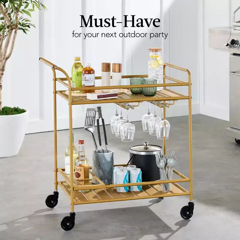 Best Choice Products 2-Tier Rolling Bar Cart Indoor/Outdoor w/ Storage Shelves, Wine Rack, Lockable Wheels