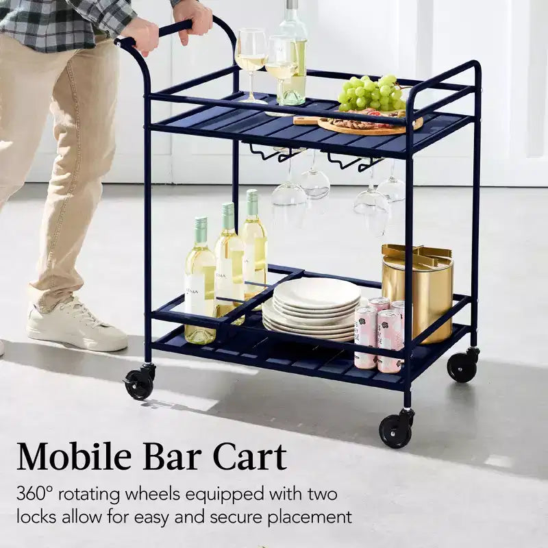 Best Choice Products 2-Tier Rolling Bar Cart Indoor/Outdoor w/ Storage Shelves, Wine Rack, Lockable Wheels