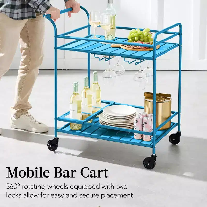 Best Choice Products 2-Tier Rolling Bar Cart Indoor/Outdoor w/ Storage Shelves, Wine Rack, Lockable Wheels