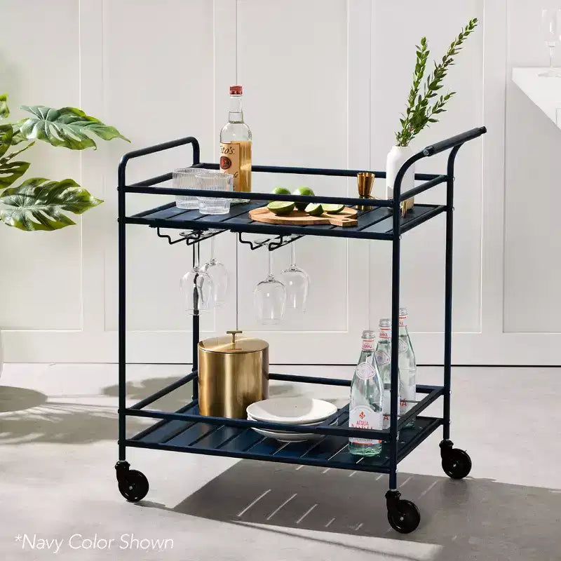 Best Choice Products 2-Tier Rolling Bar Cart Indoor/Outdoor w/ Storage Shelves, Wine Rack, Lockable Wheels