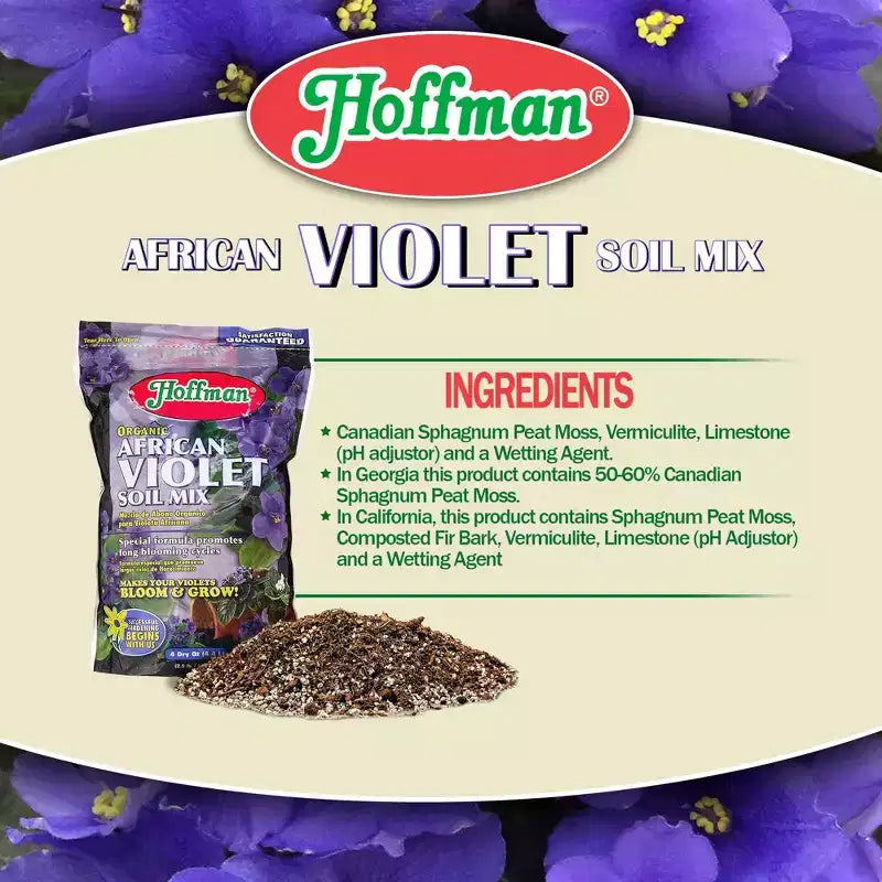 Hoffman Organic African Violet Soil Mix to Promote Long Blooming Cycles and Increase Plant Growth, 4qt
