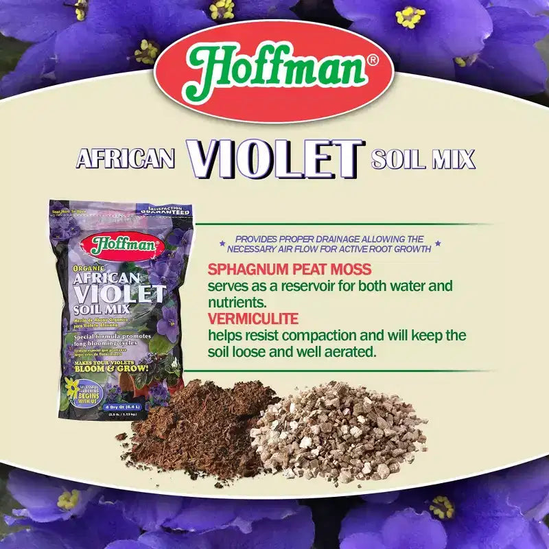 Hoffman Organic African Violet Soil Mix to Promote Long Blooming Cycles and Increase Plant Growth, 4qt