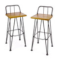 GDFStudio Outdoor Industrial Acacia Wood 30 Inch Barstools (Set of 2), Teak