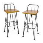 GDFStudio Outdoor Industrial Acacia Wood 30 Inch Barstools (Set of 2), Teak
