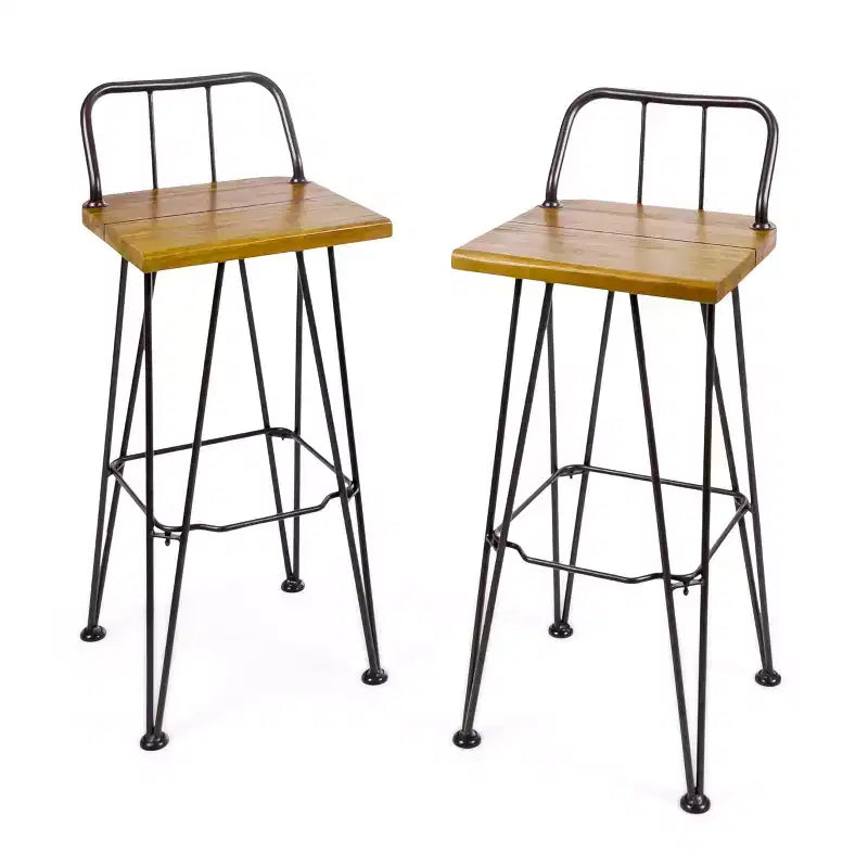 GDFStudio Outdoor Industrial Acacia Wood 30 Inch Barstools (Set of 2), Teak