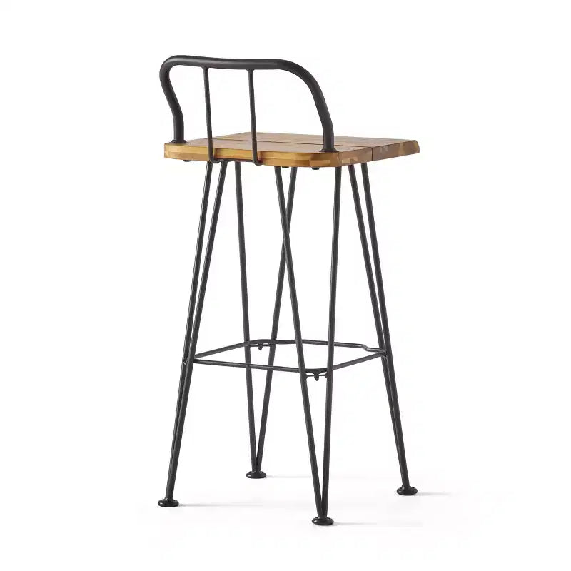 GDFStudio Outdoor Industrial Acacia Wood 30 Inch Barstools (Set of 2), Teak
