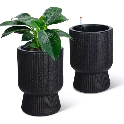 14.2 Tall Planters Set of 2, Modern Plant Pots, Self Watering Pots with Water Level Monitor, for Patio, Porch, Living Room, Home Office