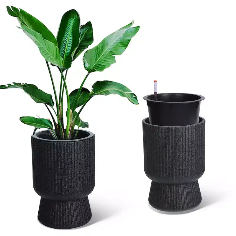 14.2 Tall Planters Set of 2, Modern Plant Pots, Self Watering Pots with Water Level Monitor, for Patio, Porch, Living Room, Home Office