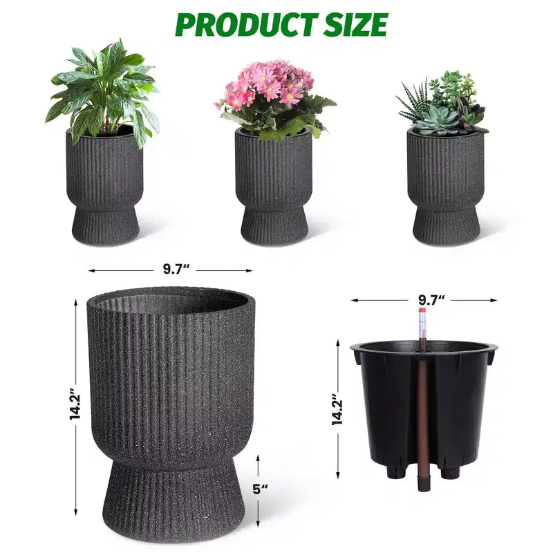 14.2 Tall Planters Set of 2, Modern Plant Pots, Self Watering Pots with Water Level Monitor, for Patio, Porch, Living Room, Home Office