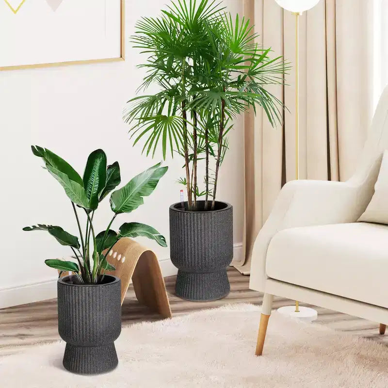 14.2 Tall Planters Set of 2, Modern Plant Pots, Self Watering Pots with Water Level Monitor, for Patio, Porch, Living Room, Home Office