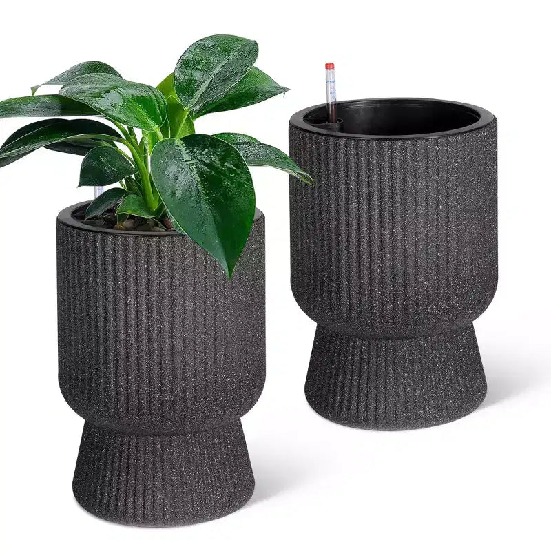 14.2 Tall Planters Set of 2, Modern Plant Pots, Self Watering Pots with Water Level Monitor, for Patio, Porch, Living Room, Home Office