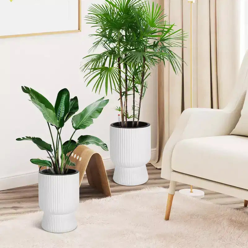 14.2 Tall Planters Set of 2, Modern Plant Pots, Self Watering Pots with Water Level Monitor, for Patio, Porch, Living Room, Home Office