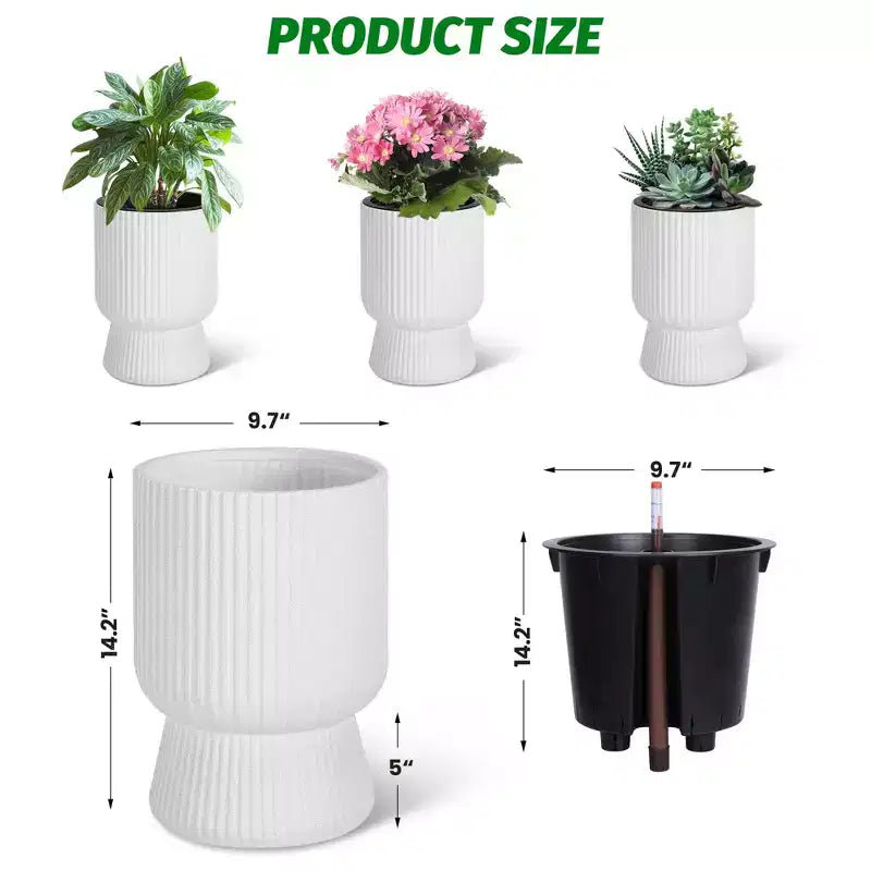 14.2 Tall Planters Set of 2, Modern Plant Pots, Self Watering Pots with Water Level Monitor, for Patio, Porch, Living Room, Home Office