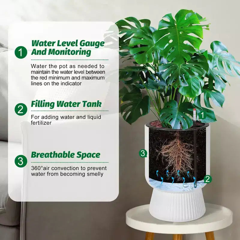 14.2 Tall Planters Set of 2, Modern Plant Pots, Self Watering Pots with Water Level Monitor, for Patio, Porch, Living Room, Home Office