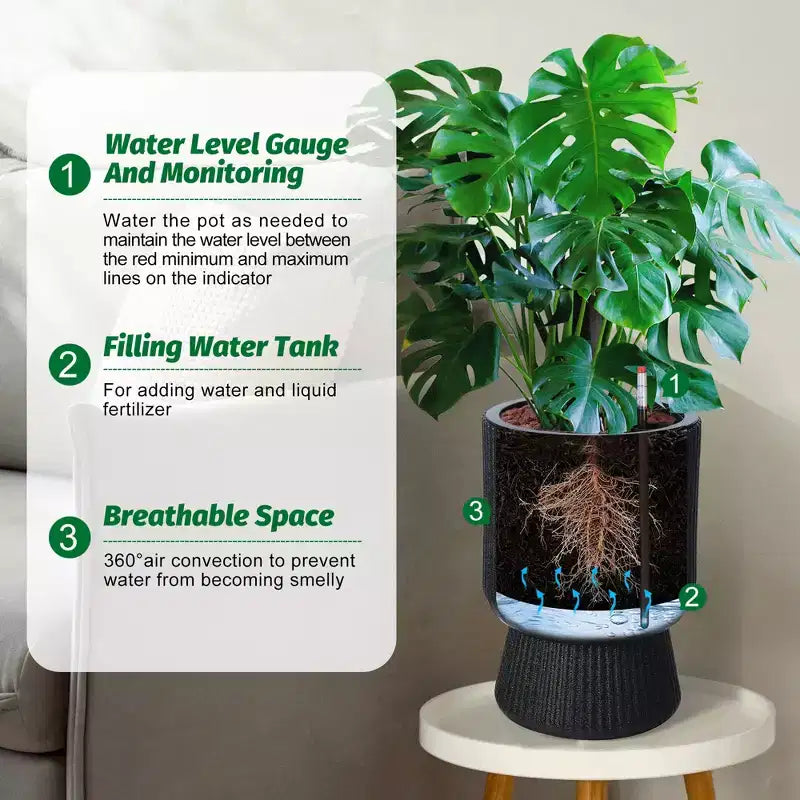 14.2 Tall Planters Set of 2, Modern Plant Pots, Self Watering Pots with Water Level Monitor, for Patio, Porch, Living Room, Home Office