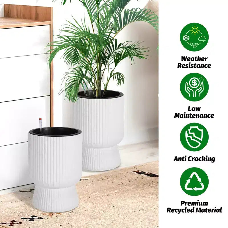 14.2 Tall Planters Set of 2, Modern Plant Pots, Self Watering Pots with Water Level Monitor, for Patio, Porch, Living Room, Home Office