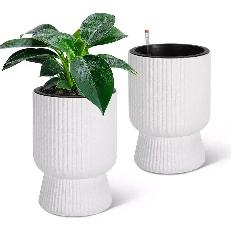 14.2 Tall Planters Set of 2, Modern Plant Pots, Self Watering Pots with Water Level Monitor, for Patio, Porch, Living Room, Home Office
