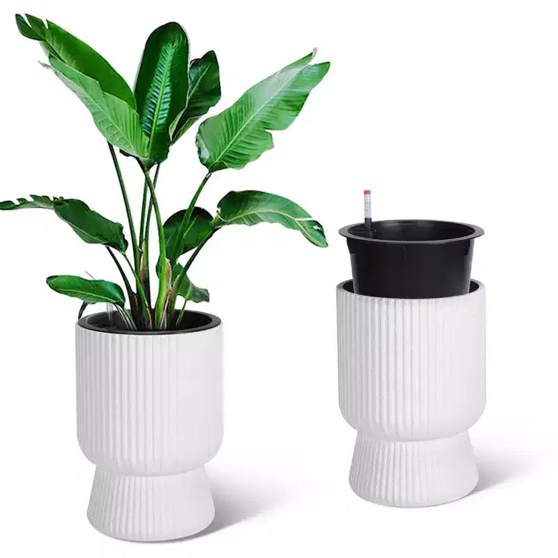 14.2 Tall Planters Set of 2, Modern Plant Pots, Self Watering Pots with Water Level Monitor, for Patio, Porch, Living Room, Home Office