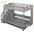Full Over Full Size Bunk Bed, Murphy Bed with Hydraulic Lift & Desk Design - ModernLuxe