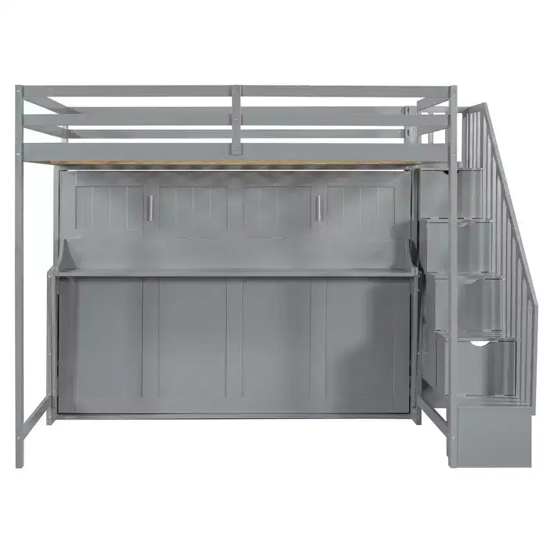 Full Over Full Size Bunk Bed, Murphy Bed with Hydraulic Lift & Desk Design - ModernLuxe