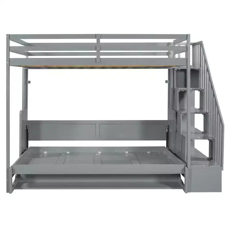 Full Over Full Size Bunk Bed, Murphy Bed with Hydraulic Lift & Desk Design - ModernLuxe