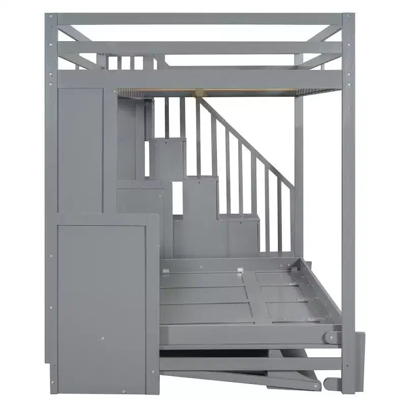 Full Over Full Size Bunk Bed, Murphy Bed with Hydraulic Lift & Desk Design - ModernLuxe