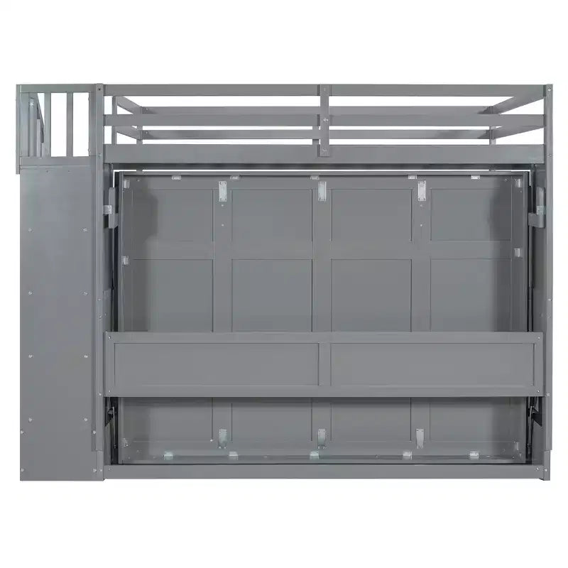 Full Over Full Size Bunk Bed, Murphy Bed with Hydraulic Lift & Desk Design - ModernLuxe
