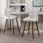 Roundhill Furniture Nevis Mid-century Modern Faux Leather Tufted Nailhead Trim Barstool, White, Set of 2