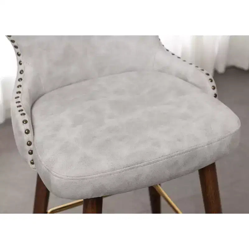 Roundhill Furniture Nevis Mid-century Modern Faux Leather Tufted Nailhead Trim Barstool, White, Set of 2
