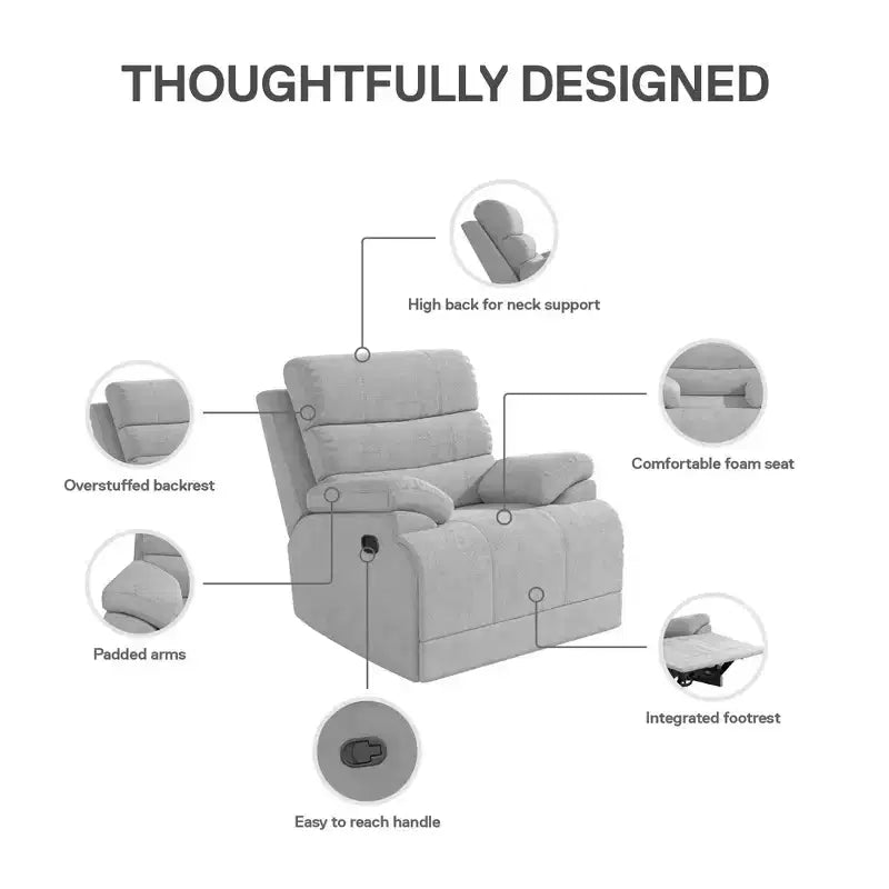 DHP McAllen Recliner Chair, Light Gray Textured Fabric