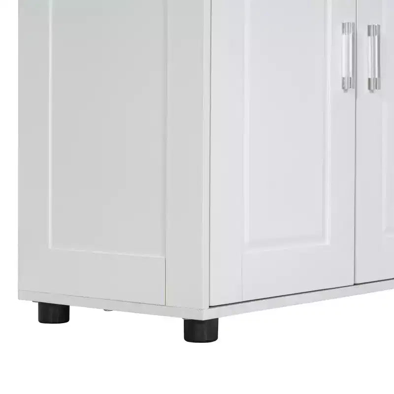 Whisen Minimalist Style Tall and Wide Storage Cabinet, Freestanding Cabinet with 4 Doors and Adjustable Shelves for Bathroom, Office - White