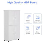 Whisen Minimalist Style Tall and Wide Storage Cabinet, Freestanding Cabinet with 4 Doors and Adjustable Shelves for Bathroom, Office - White